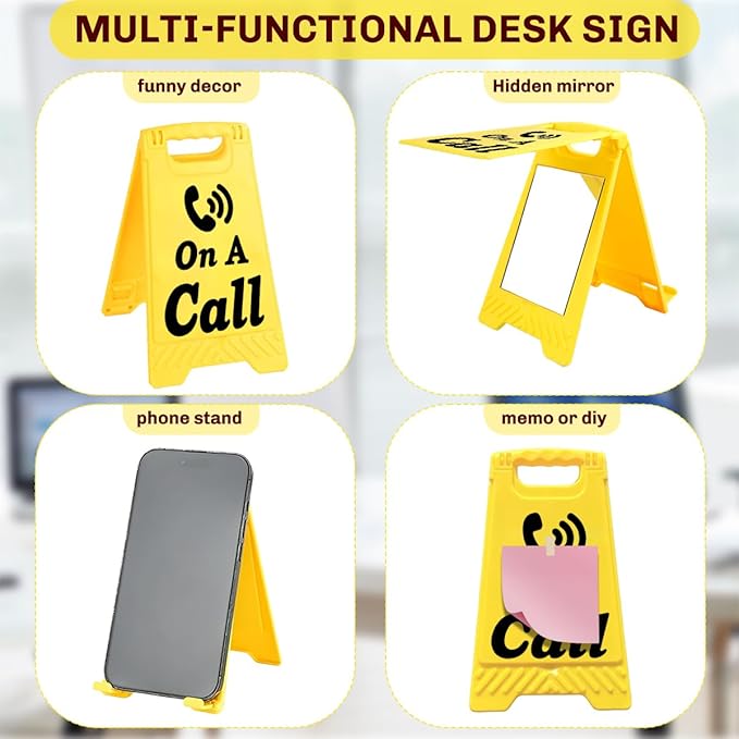 Funny Office Desk Accessories,Workplace Status Indicator Office Cubicle Decor,Phone Holder Mirror Acrylic Table Signs，Meeting in Progress Desk Decor, Privacy Please,Team Gifts for Director(On A Call)