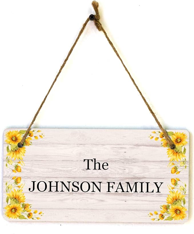 Signs ByLITA Sunflower Corners Rustic Wood Personalized Hanging Wall or Door Sign (5 x 10") | Custom Signage for Your Home & Business