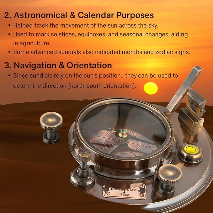 Top Grade 5-Inch Sundial Vintage Nautical Marine Compass with Wooden Box Antique Brass Sun Clock for Decoration, Navigation, Gifts Ship Replica Maritime Compass