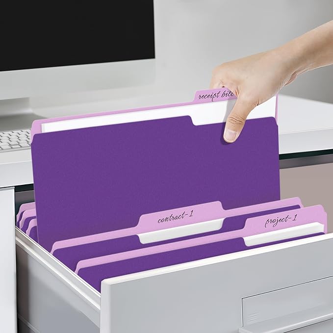 SUNEE File Folders, 30 Pack Manilla Folders 8.5 x 11, Colored File Folders Home Office School Supplies for Documents Files Paper, Purple