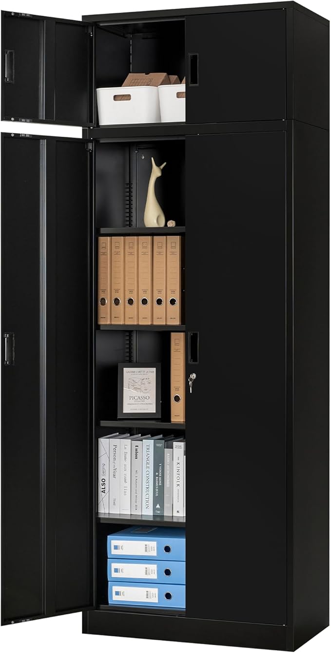 TaskStorz Storage Cabinet, 87 Inch Tall Metal Storage Cabinet with Doors and Shelves,Heavy Duty Metal Cabinet, Pantry Cabinets for Kitchen Storage, Garage Cabinet for Living, Dining Room.