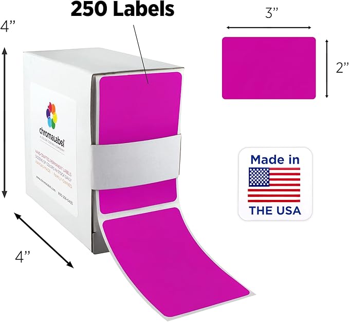 ChromaLabel 2 x 3 inch Color Code Labels, 250 Labels per Dispenser Box, Fluorescent Purple