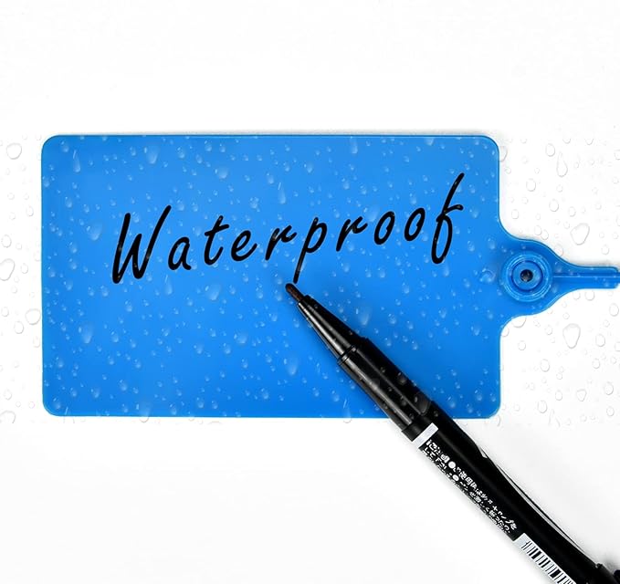 100 Plastic Shipping Tags - Waterproof, Writable, Hanging Tags with One Marker Pen (Navy Blue)