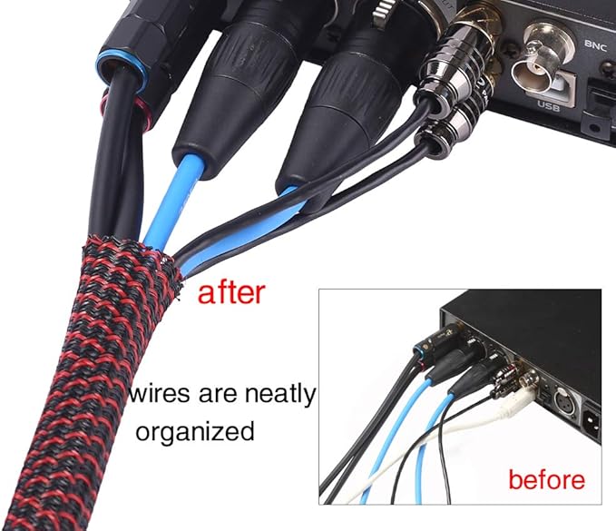 Alex Tech 25ft - 3/8 inch Cord Protector Wire Loom Tubing Cable Sleeve Split Sleeving For USB Cable Power Cord Audio Video Cable – Protect Cat From Chewing Cords - Blackred