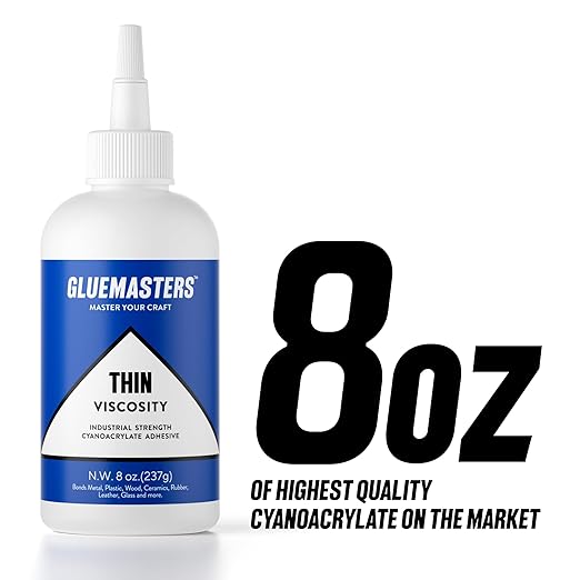 Glue Masters Industrial Grade Cyanoacrylate Adhesive - 8 Oz Thin Viscosity, Extra Large, Protective Cap
