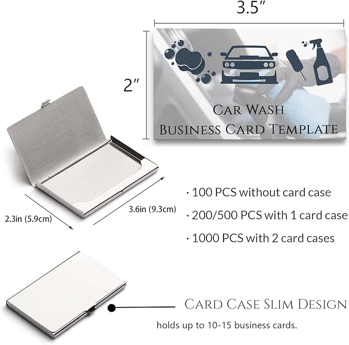 Custom Business Cards Personalized Business Cards for Small Business 300gsm Matte Paper Front & Back Sides Printed 3.5" x 2" - Car Wash Template