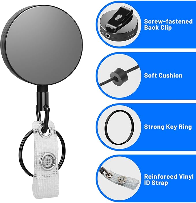 3 Pcs Heavy Duty Badge Reels Retractable Badge Holder, Selizo Metal Retractable Keychain Badge Reel ID with Belt Clip Key Ring for Key Name Card Holder