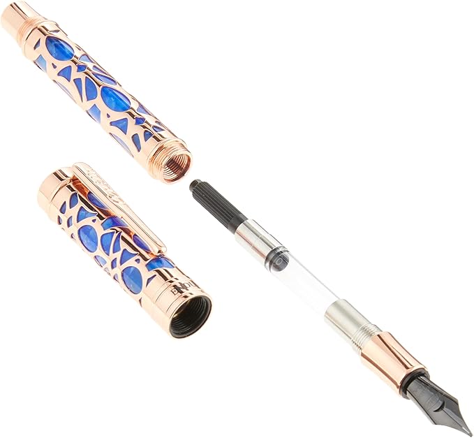 Conklin Endura Deco Crest Fountain Pen in Blue, Broad Nib, Premium Writing Instrument