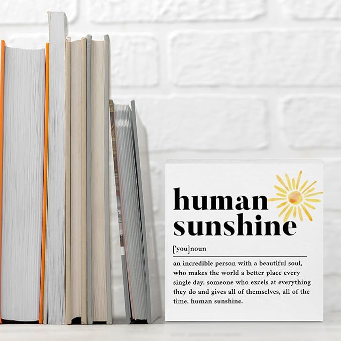 Sunshine Gifts for Women, Inspirational Gifts Human Sunshine Wood Box Sign, Thank You Gifts Appreciation Gifts for Teacher Friends Coworkers Nurse Christmas, Office Home Desk Cubicle Table Shelf Decor