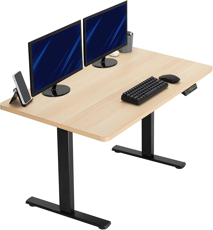 VIVO Electric 43 x 24 in Standing Desk, Memory Height Adjustment, 1B Series, Holds 220 lbs, One-Piece Light Wood Top, Black Frame, DESK-KIT-1B4C