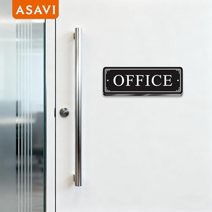 ASAVI “OFFICE” Acrylic Door Sign – Waterproof & Fade-Resistant Office Label with Strong Adhesive + Pre-Drilled Holes (8.7"x3") | Ideal for Doors and Walls in Offices, Lobbies, and Workspaces (Black)