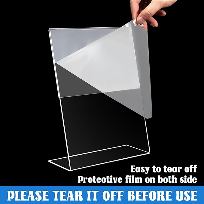 Laerjin Acrylic Sign Holder 4 x 6 - 10 Pack Slanted L-Shaped Photo & Menu Display Stand, Clear Plastic Frame with Side Loading Design - For Tabletop Signs in Cafés, Events, Retail