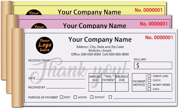 Personalized Invoice Book Custom 2 Part/3 Part Receipt Book Quote Estimate Order Forms Carbonless Form with Your Company Name Logo Address,2-10 Books (Style 1)