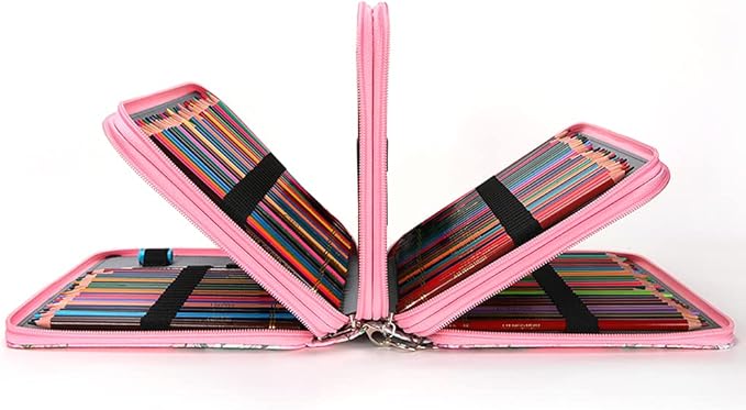 Vomgomfom Colored Pencil Case - 200 Slot Pencil Holder with Zipper Closure, Twill Fabric Large Capacity Pencil Case for Watercolor Pens or Markers, Artist Organizer (Pink Rose)