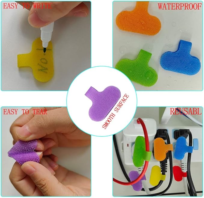 30 PCS Cable Labels, Oval Multi-Color Electronic Cable Identification Tags Write On Cord Labels, for Management and Ldentification