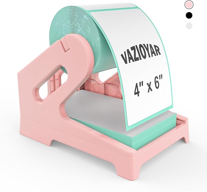 Vazioyar Thermal Label Holder for Rolls and Fan-Fold Labels, Sticker Roll Holder Work with Desktop Label Printer, Label Stand Shipping Supplies for Home Office(Pink)