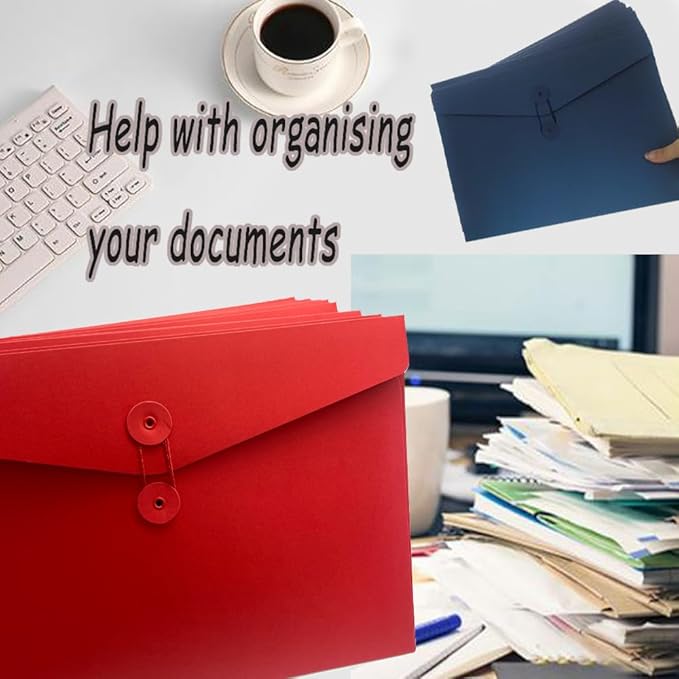 10pcs A4 Kraft Paper Envelopes Portfolio Foolscap File Folders Document Folder with String Fastener Closure Wallet Pockets File Bags Storage Pouch Paperwork Organizer Bag for Office School Home