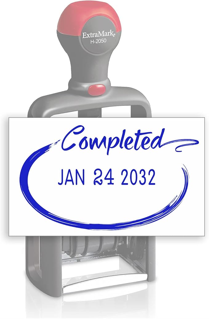 Heavy Duty Style Office Date Stamp with Completed - Self Inking Dater - Style C - Blue Ink Color