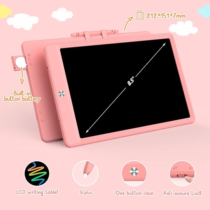 BUKEBU Toddler Toys for 3-6 Years Old Girls Boys, LCD Writing Tablet 8.5 Inch Doodle Board, Electronic Drawing Tablet, Drawing Pads,Travel Gifts for Kids Age 3 4 5 6 7 Year Old Girls Boys (Pink)