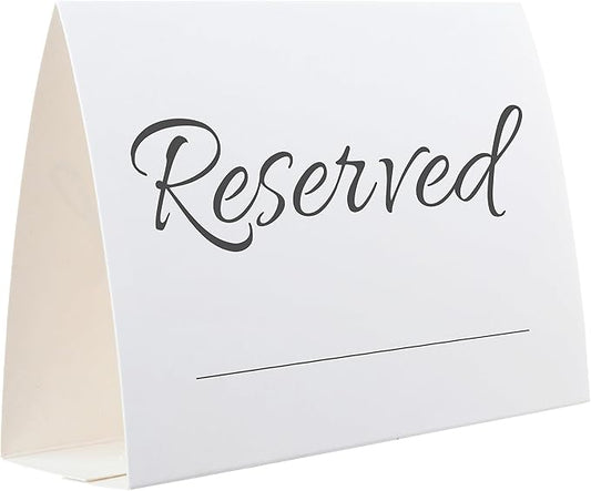20 Pack Modern Reserved Table Sign With Name Line - Reserved Signs For Wedding - White Reserved Signs - Wedding Accessories - Tent Cards For Reserving Seats & Places - Place Cards for Party, Event