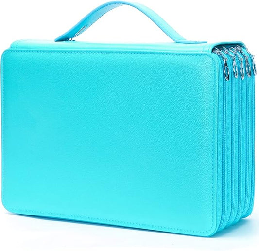 Vomgomfom Colored Pencil Case - 252 Slot Deluxe PU Leather Large Capacity Pencil Organizer with Zipper Closure for Watercolor Pens, Markers (Green)