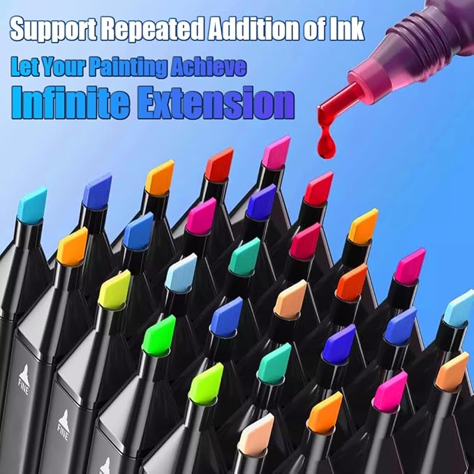 DRAWNICEST 168 Colors Alcohol Markers, Dual Tip Permanent Art Markers with Black Suitcase, For Adults Coloring, Sketching, Card Making and DIY Patinting