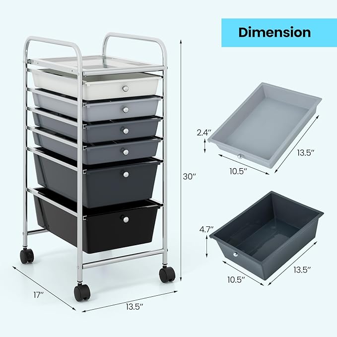 Giantex 6 Storage Drawer Cart Rolling Organizer Cart for Tools Scrapbook Paper Home Office School Multipurpose Mobile Utility Cart (Black Gradient)