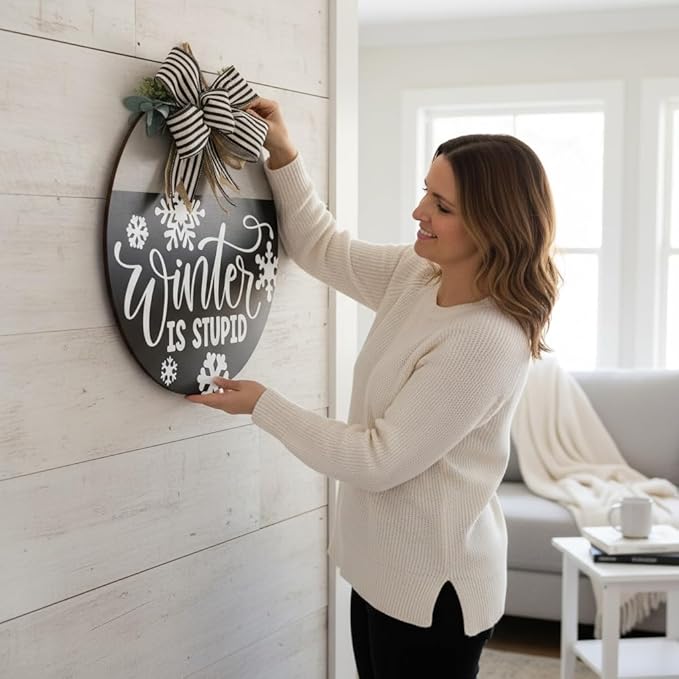 Wood front door sign Wood sign Home decor Welcome sign Sign for front door House warming gift Wedding gift (Winter is stupid2.0(UV092(A62) S004, 30" Width)