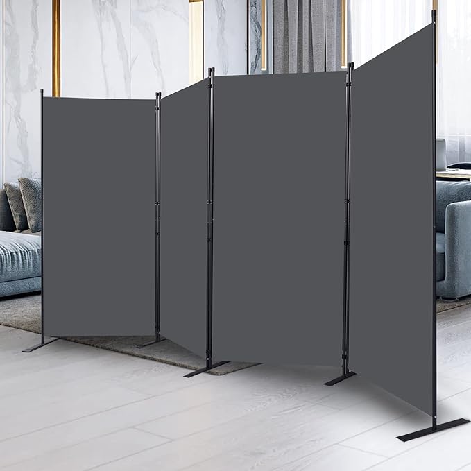 CHOSENM Room Divider, 4 Panel Folding Privacy Screens with Wider Support Feet, 6 Ft Portable Room Partition for Room Separator, 136" W X 71" H,Grey