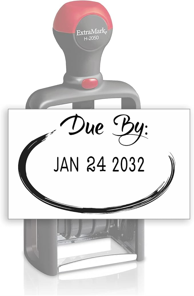 Heavy Duty Style Office Date Stamp with Due by: - Self Inking Dater - Style C - Black Ink Color