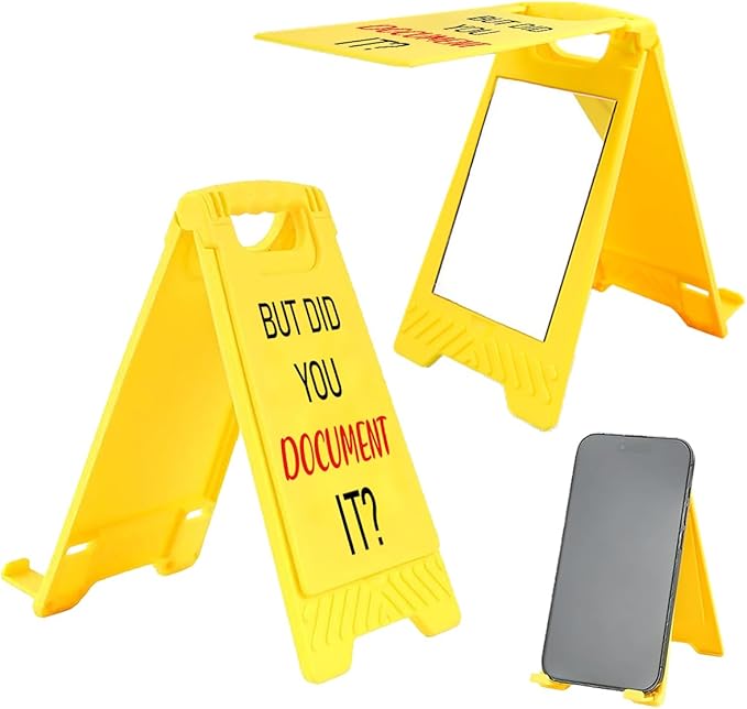 Funny Office Desk Accessories,Office Cubicle Decor,Desk Decor，Phone Holder Mirror Acrylic Table Signs，Joke Warning Team Mini Gifts for Coworker Boss Legal Advisor Designer Leader（You Document It)