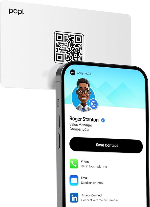 Popl Smart NFC Business Card - Sleek Modern Digital Business Card w/Instant App-Free Sharing - Customizable NFC Cards Compatible w/iPhone & Android (White)