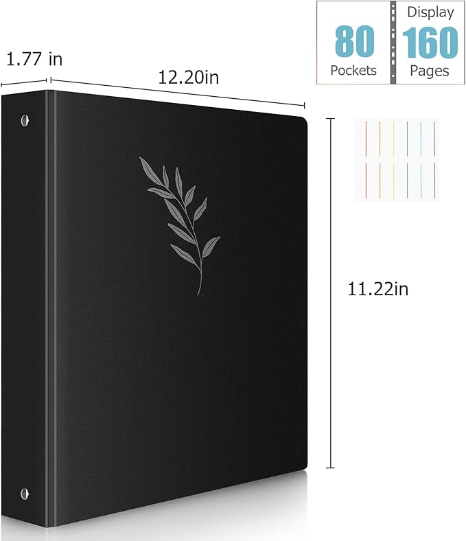 Uquelic 80-Pocket Binder with Plastic Sleeves for Letter/A4 Size(11" x 8.5"), Silver Leaf Printed Cover, Document Binder Organizer for Papers, Certificates and Artwork with Macaron PP Divider Pages