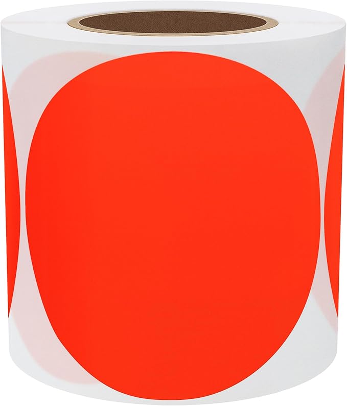 Hybsk Round Color Coding Circle Dots Labels Warehouse Inventory Organizer Stickers (4 inch, Fluorescent Red)