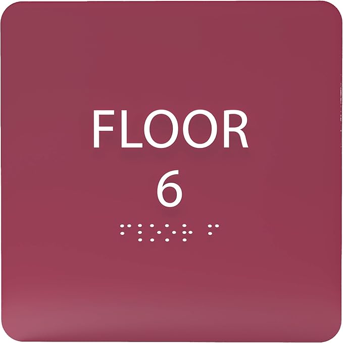 ADA CENTRAL SIGNS - 6" X6" Floor 6 Sign - ADA Compliant Tactile Graphics Grade 2 Braille Text Acrylic Wall Signs - Directional Assistance, Floor Number Safety Sign for Office, school Hospital, Apartment