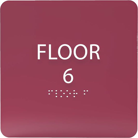 ADA CENTRAL SIGNS - 6" X6" Floor 6 Sign - ADA Compliant Tactile Graphics Grade 2 Braille Text Acrylic Wall Signs - Directional Assistance, Floor Number Safety Sign for Office, school Hospital, Apartment