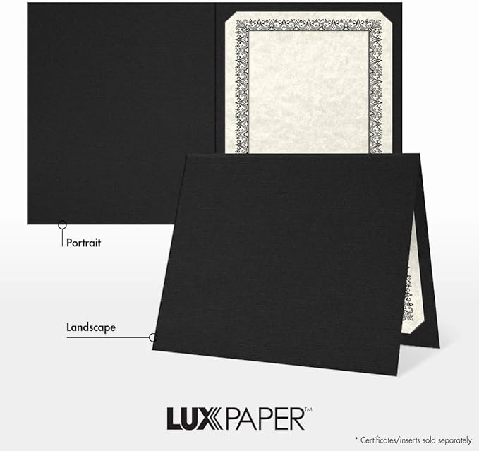 LUXPaper 9.5" x 12" Certificate Holders | Black Linen | 100lb. Cover | 100 Qty