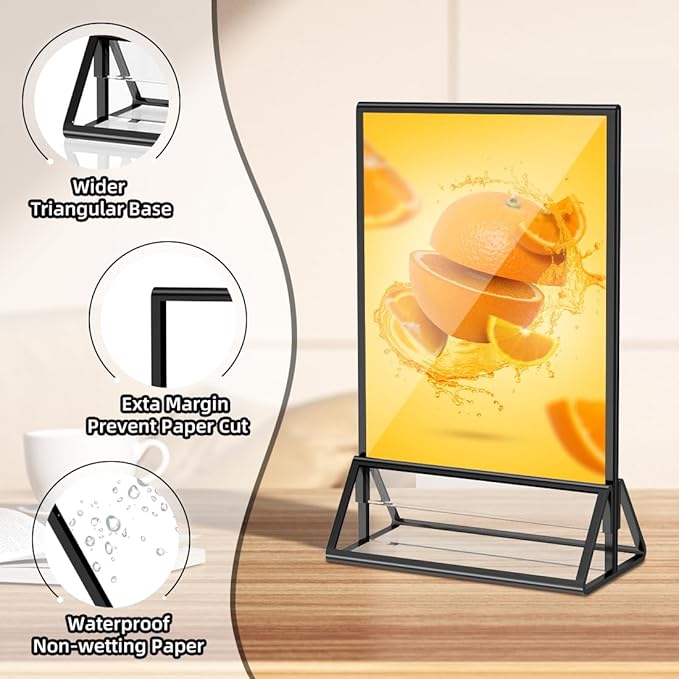 PPH-Sisy Acrylic Sign Holder 5x7 Display Stand, Clear and Stable Table Plastic Paper Holder, Acrylic Frames for Home Office Shop Photo Frames Exhibition Black (6pcs)