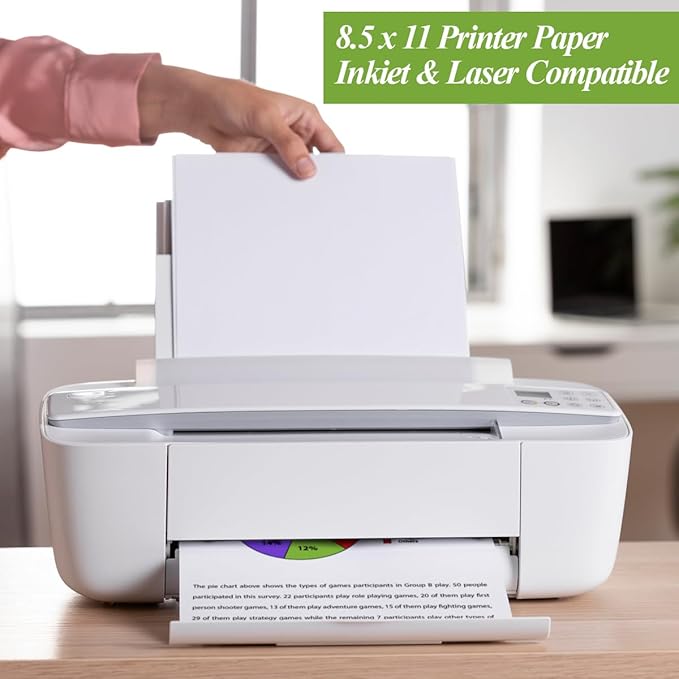8.5" x 11" Printer Paper - 100 Sheets/200 Pages White Copy Paper, 20 lb Letter Size Papers Printing in Office/School/Home