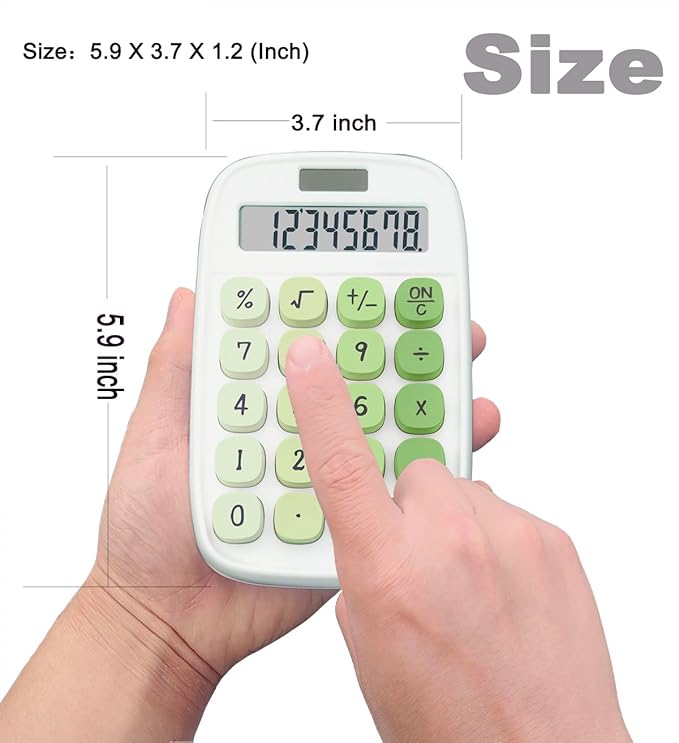 Mechanical Calculator,BTSEYAW Dual Power Calculator with 8 Digit Display tilt Screen and Big Buttons, Cute Office Desk Accessory (Green)