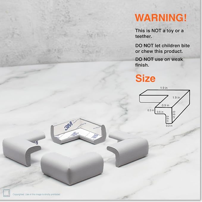 Roving Cove Slimfit Corner Protector for Baby Proofing (8 Small Corners), Soft Rubber Foam Furniture Safety Bumper Guards, 3M Adhesive Pre-Taped, Stone Grey