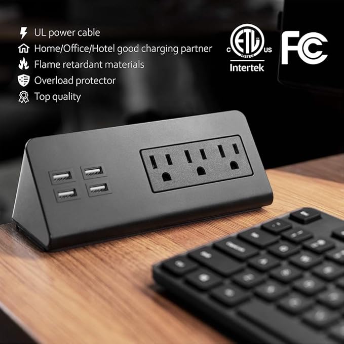 Emerising 2-Pack Desk Edge Mount Power Strips with 4 USB Ports & 3 AC Power Outlets for Home and Office Desktop Charging Bucket