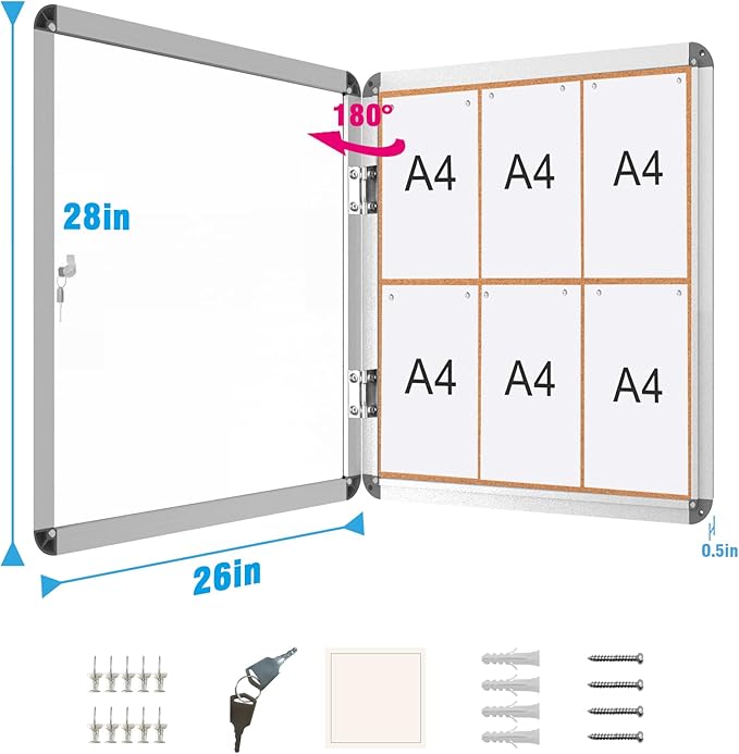 Mifuro 2 Pack 28"x26" Enclosed Bulletin Board, Lockable Weather-Resistant Aluminum Cork Noticeboard for School & Office, Silver Frame w/Cork