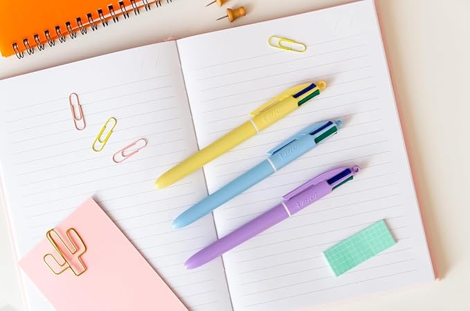 BIC 4 Color Pastel Ballpoint Pen with Smooth 1.0 mm Point and Retractable Design, 3-Count in Assorted Ink