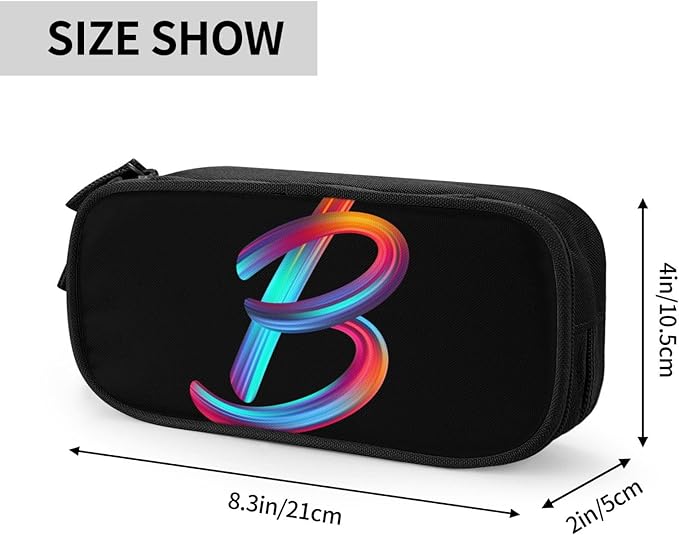 Pazacon Cute Initial Pencil Case for Kids Students, Large Capacity Pencil Pouch for Boys Girls, Letter Design Pencil Box Pen Bag Office Stationery Organizer, Rainbow Letter B