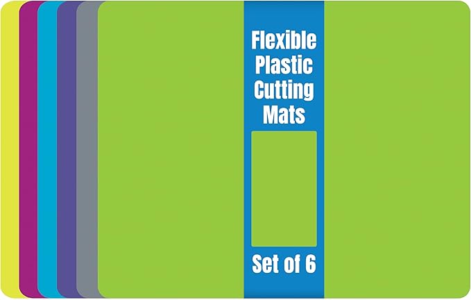 Better Kitchen Products Flexible Plastic Cutting Board Mats, Set of 6, Textured, 6 Vivid, Translucent Colors Assorted