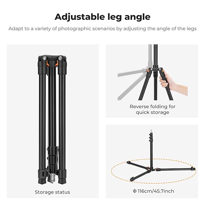 K&F CONCEPT Extendable Photography Stand, Adjustable 6.56ft/78.7"/2M Aluminum Tripod with 1/4" Screw, 2-Pack Reversible Portable Studio Lighting Tripod for Strobe Light/Webcams/Cameras with Bag