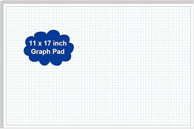 Engineering Graph Paper Pad - 17" x 11" Grid Paper for Engineering, Drafting, Blueprint Drawing, 25 Sheets/50 Pages 4x4 Blue Quad Rule by Better Office Products