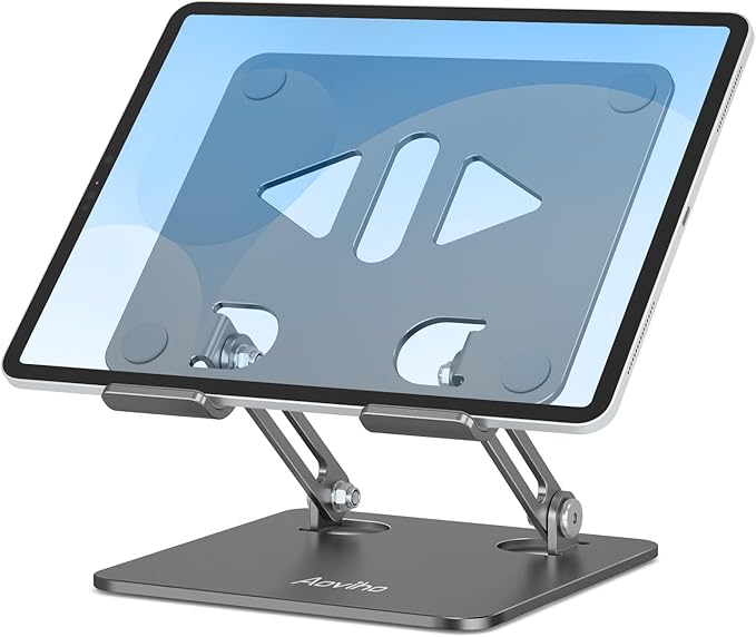 Aoviho Adjustable Tablet Stand Holder for Desk, Desktop Tablet Holder, Foldable Aluminum Tablet Mount for iPad pro 12.9, iPad Air Mini, Samsung Galaxy Tabs Z Fold Kindle Fire,4-12 inch, Grey