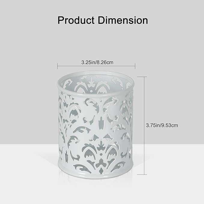 EasyPAG White Pen Holder for Desk, 2 Pack Round Pen Organizer, Brush Holder for Vanity, Metal Pencil Cup Organizer for Home, Office, Classroom, School